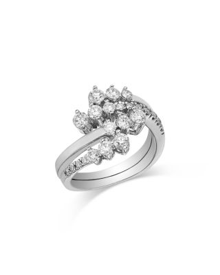 Bloomingdale's Fine Collection Diamond Cluster Bypass Ring In 14k White Gold, 1.03 Tcw In Silver