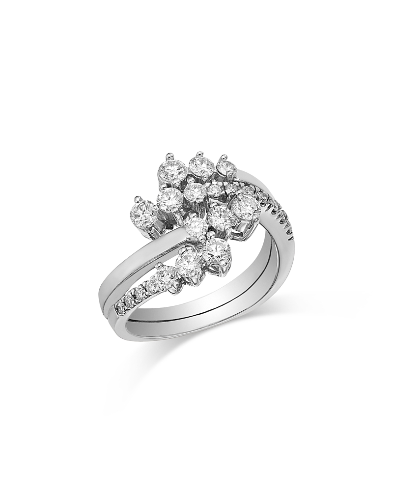 Bloomingdale's Fine Collection Diamond Cluster Bypass Ring In 14k White Gold, 1.03 Tcw In Silver