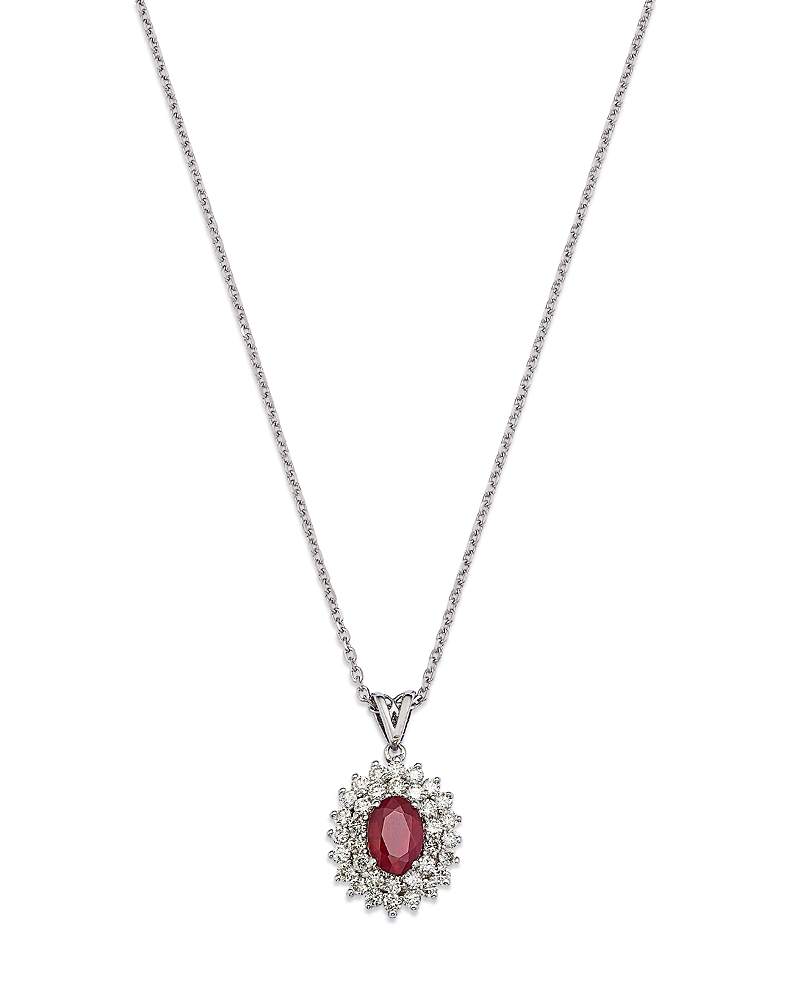 Bloomingdale's Fine Collection Ruby & Diamond Halo Pendant Necklace in 14K White Gold, 16