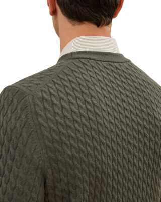 Harrogate Long Sleeved Crewneck Cable Cashmere Blend Sweater