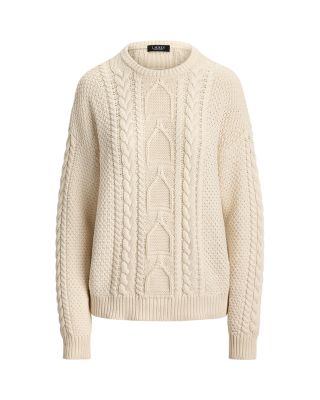 Cable Knit Cotton Crewneck Sweater