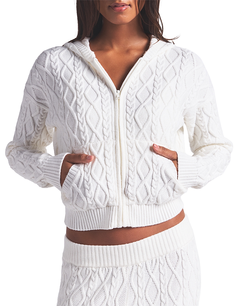 Skims Snow Bunny Cable Knit Shrunken Hoodie In White
