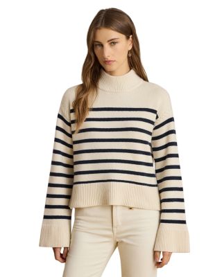 Striped Wool Blend Mockneck Sweater