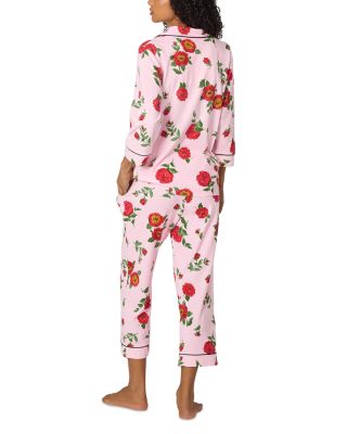 Falling Blooms Three Quarter Sleeve Cropped Pajama Set