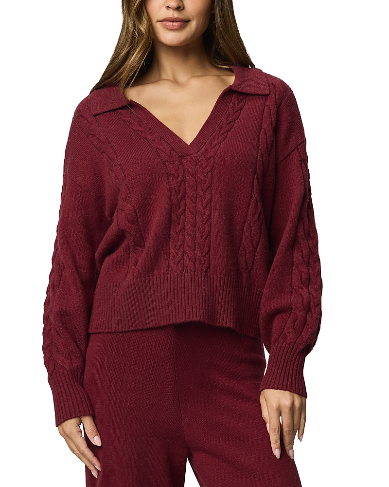 Splendid Jet Set Cable Stitch Polo Sweater In Burgundy