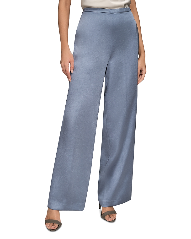 Donna Karan Satin Wide Leg Pants In Blue