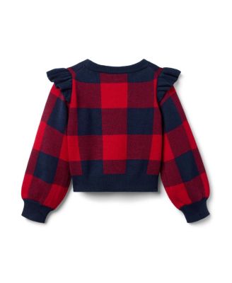  Unisex Plaid Ruffle Shoulder Sweater
