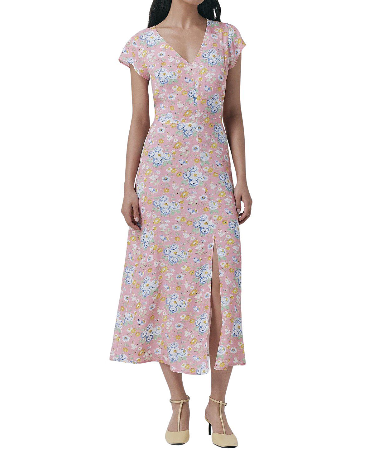 Ghost London Blair Crepe Floral Sleeveless Midi Dress