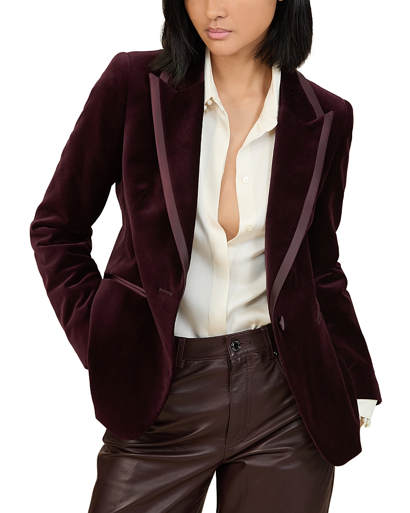 Reiss Burgundy Velvet Single-breasted Suit Blazer In Brown