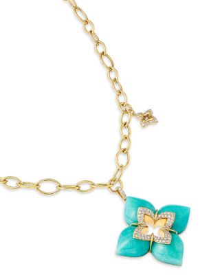 18K Yellow Gold Amazonite & Diamond Flower Pendant Necklace, 33"