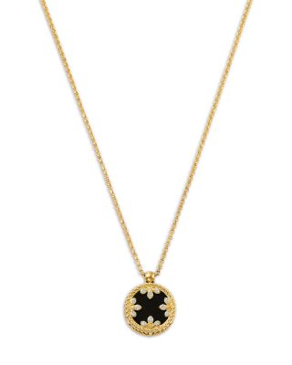 18K Yellow Gold Venetian Medallion Black Jade & Diamond Pendant Necklace, 16-18"