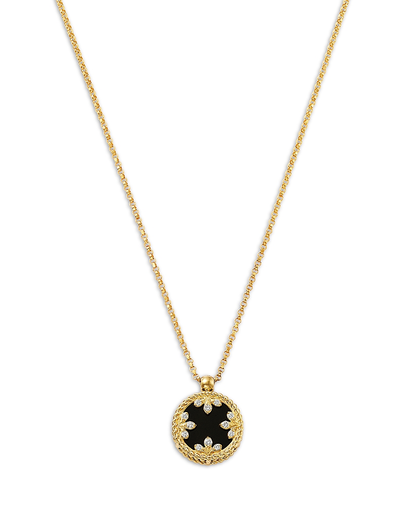 Roberto Coin 18k Yellow Gold Venetian Medallion Black Jade & Diamond Pendant Necklace, 16-18 In Gold