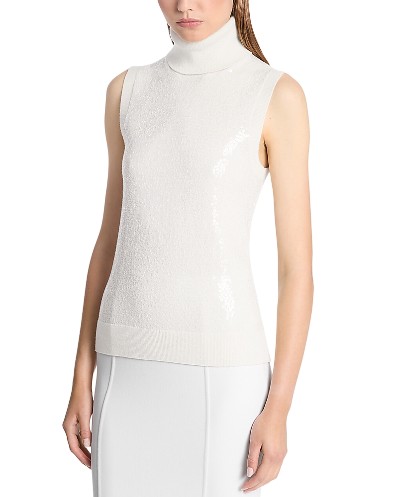 Michael Kors Embroidered Sequin Cashmere Sleeveless Turtleneck Sweater In Multi