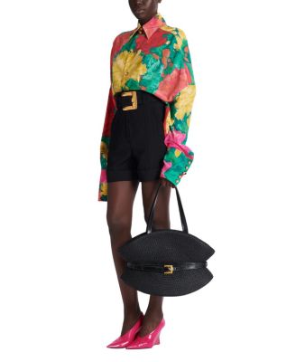  Shuffle Medium Bag in Calfskin Leather and Raffia