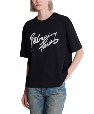  Boxy T-Shirt with Balmain Paris Brush Print