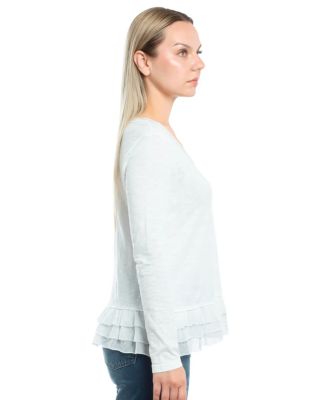  Mixed Media Ruffle Hem Tee