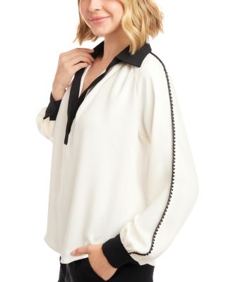 Long Sleeve Colorblock Edge Stitch Top