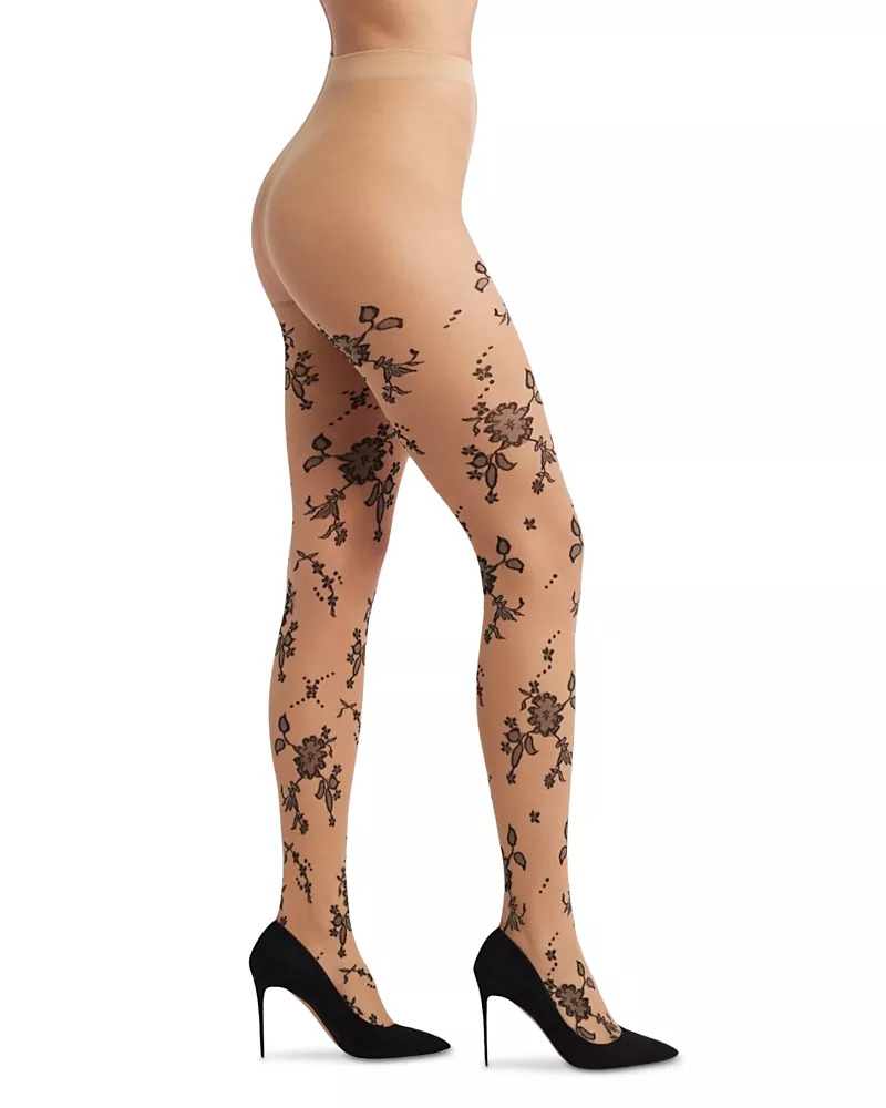 High Heel Jungle Floral Jacquard Sheer Tights