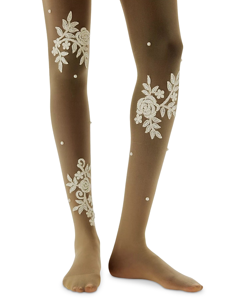 High Heel Jungle Glace Fleur Tights In Green