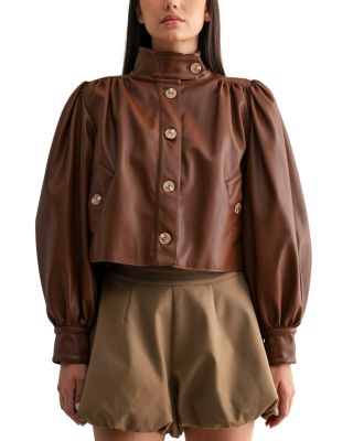 Faux Leather Puff Sleeve Jacket