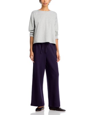 Striped Cozy Brushed Terry Round Neck Cropped Boxy Top