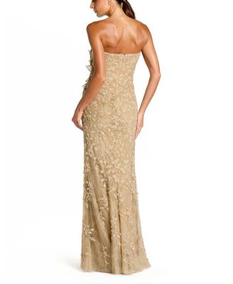  Beaded Strapless Mermaid 3D Flower Gown