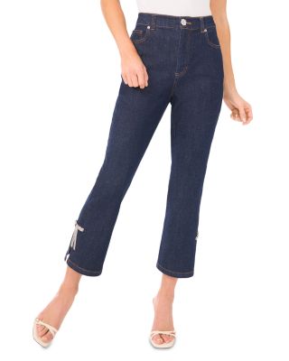 Cropped Flare Bow Detail Jeans in Indigo Night