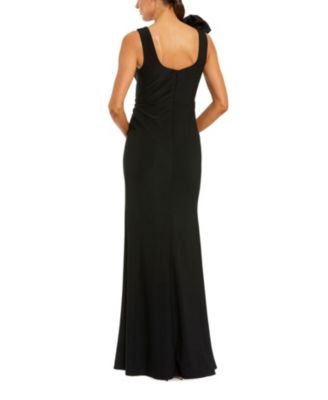 Beaded Scoop Neck Jersey Gown with 3D Flower
