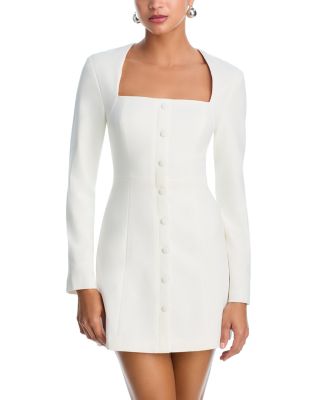 French Connection Whisper Square Neck Long Sleeve Mini Dress In White |  ModeSens
