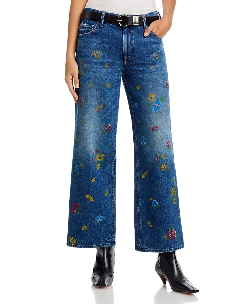Mother Lil Rerun Zip Sneak High Rise Wide Leg Jeans in Field of Flowers