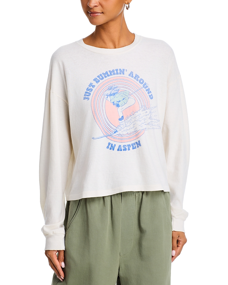 Re/done Boxy Boyfriend Long Sleeve Ski Bum Tee In White