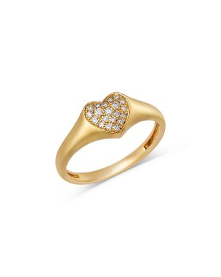 Diamond Heart Pinky Ring in 14K Yellow Gold, 0.08 tcw
