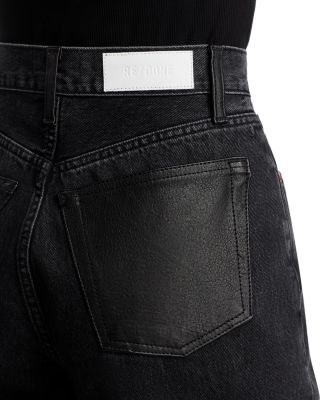 High Rise Leather Pocket Wide Leg Jeans in Back to Black