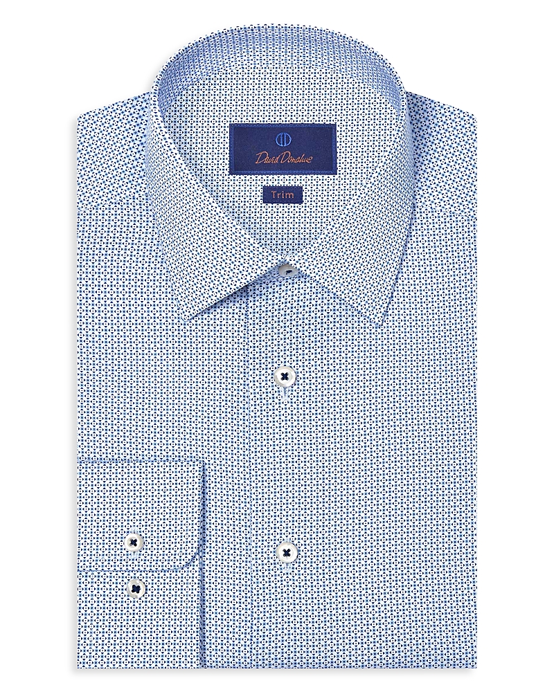 David Donahue Trim Fit Micro Geometric Print Dress Shirt In Blue