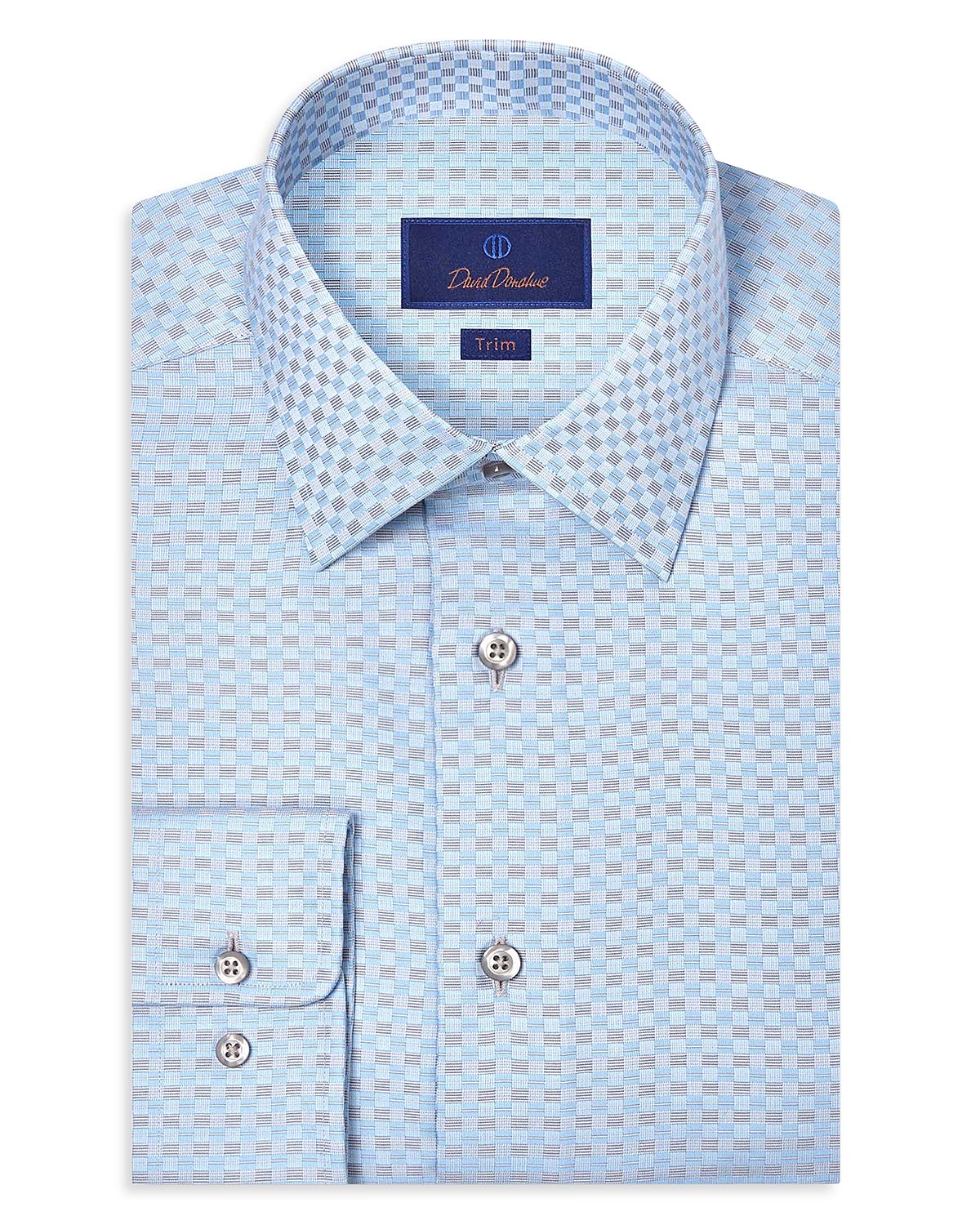 David Donahue Trim Fit Dobby Check Dress Shirt