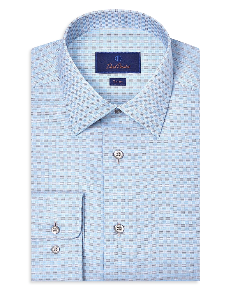 David Donahue Trim Fit Dobby Check Dress Shirt