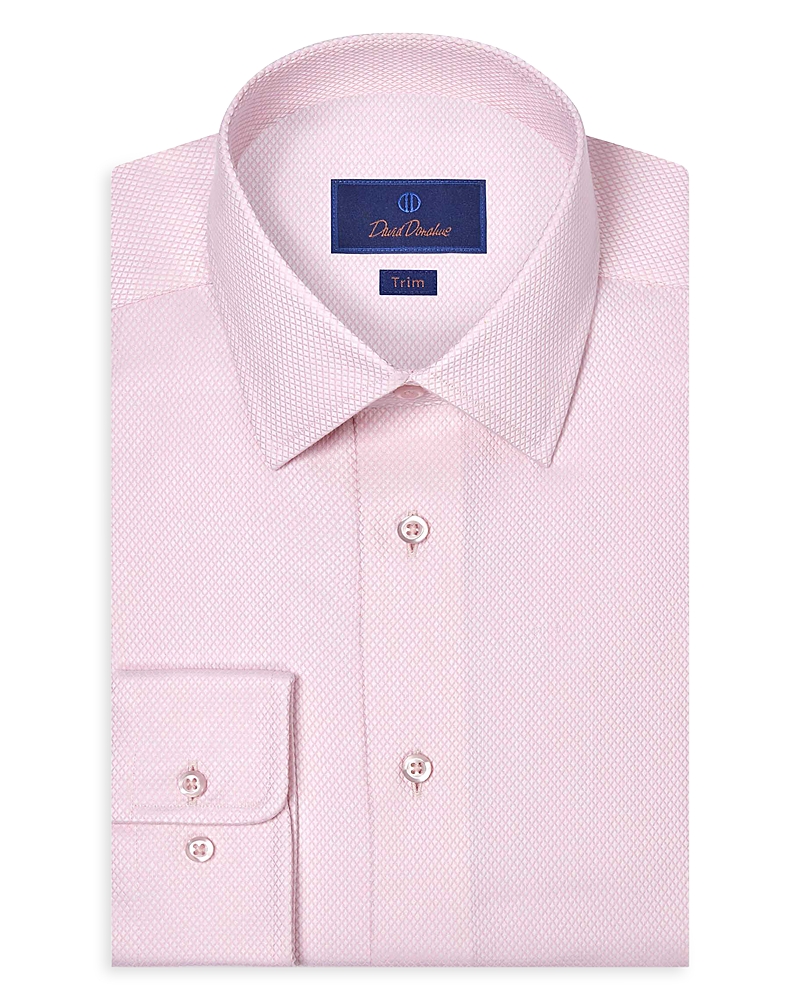 David Donahue Trim Fit Micro Diamond Dobby Dress Shirt In Pink