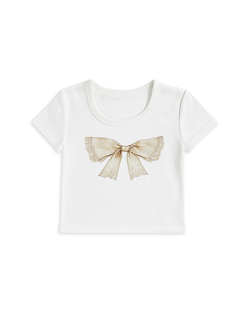 Katiejnyc Girls' Tween Vintage Bow Tee - Big Kid In Neutral
