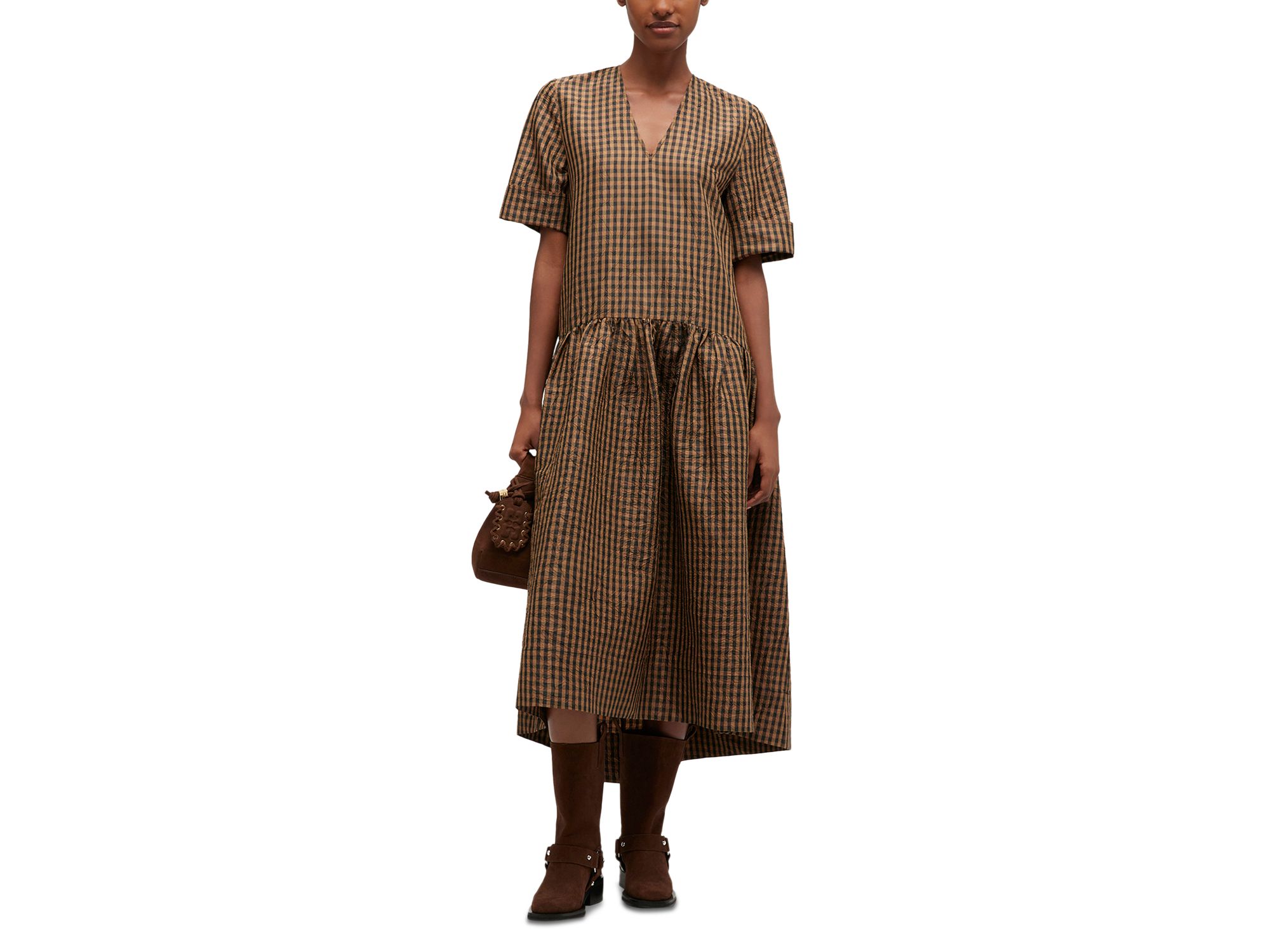 Crinkled Check Long Dress - Image 1