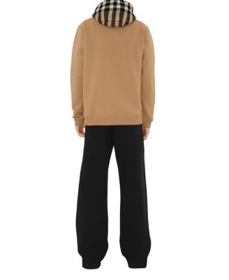 Check Trim Cotton Blend Hoodie