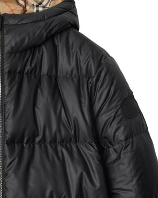 Reversible Check Hooded Puffer Jacket