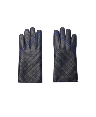 Check Intarsia Leather Gloves