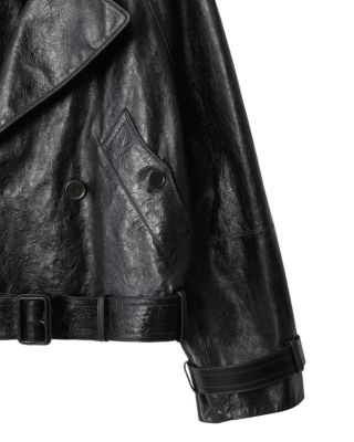 Cropped Embossed Leather Trench Jacket