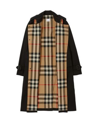  Long Check Lapel Gabardine Trench Coat