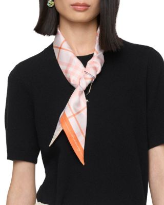  Skinny Contrast Check Silk Scarf
