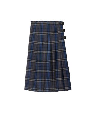 Check Wool Midi Kilt Skirts
