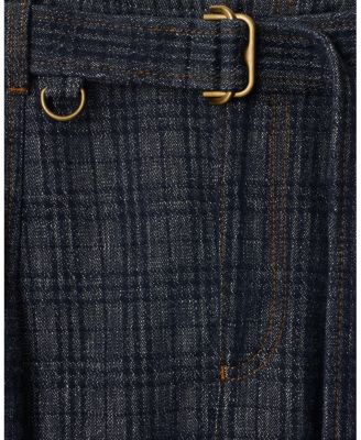 High Rise Wide Check Denim Jeans