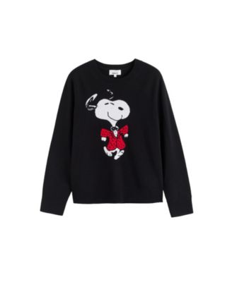  Women's Wool Cashmere Crewneck Dancing Snoopy Sweater