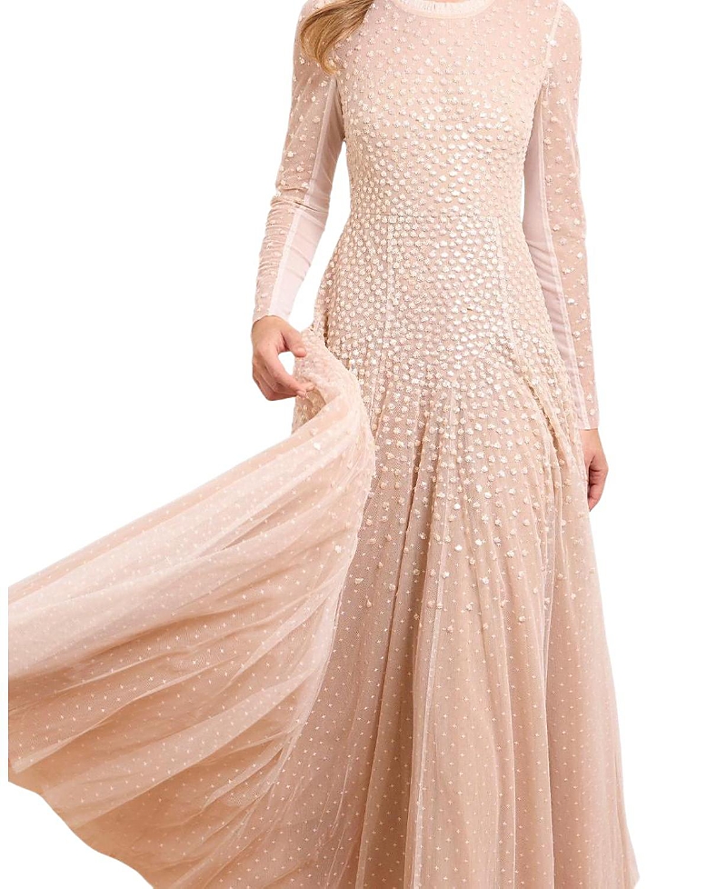 Needle & Thread Sequin Cascade Round Neck Gown