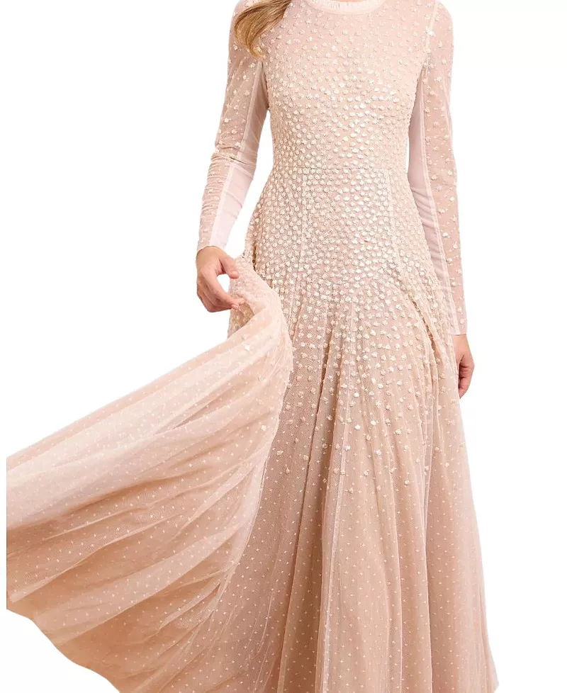 Needle & Thread Sequin Cascade Round Neck Gown